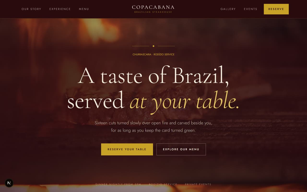 Copacabana Steakhouse demo homepage