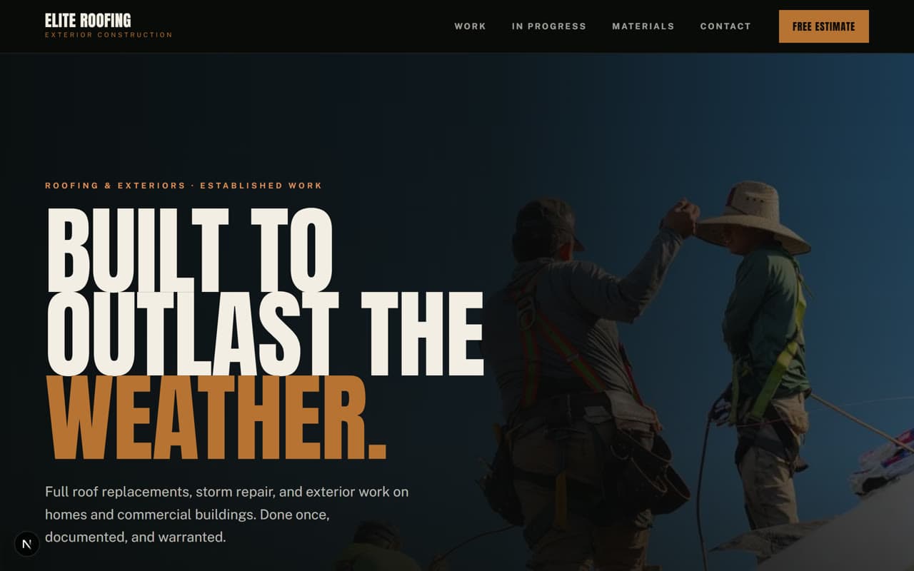 Elite Roofing demo homepage